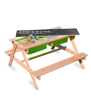 Kinderpicknicktafel 3-in-1 zand & watertafel met krijtbord