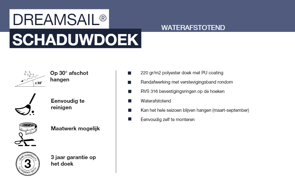 Kenmerken schaduwdoek waterafstotend